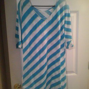 Cotton Beach cover-up, size medium, aqua, white and green